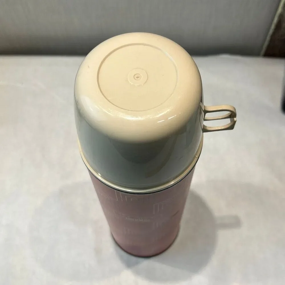 Vtg Red Icy-Hot Thermos Quart Size Lid Cap Cup Squares Pattern